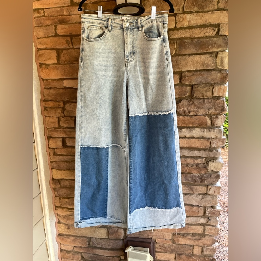 Rue21 Two-Tone Light and Dark Blue Wide Leg Jeans